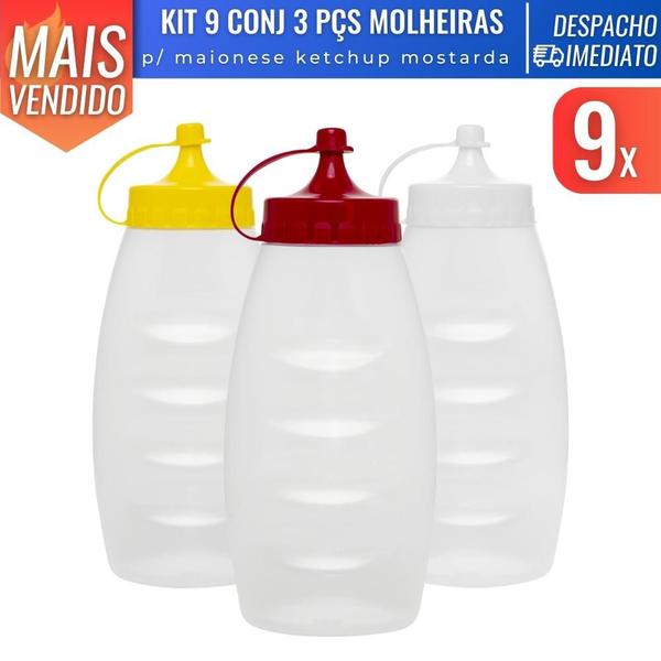 Imagem de Conjunto 9 Molheiras 200 ml Porta Molho Bisnaga Maionese Katchup Mostarda