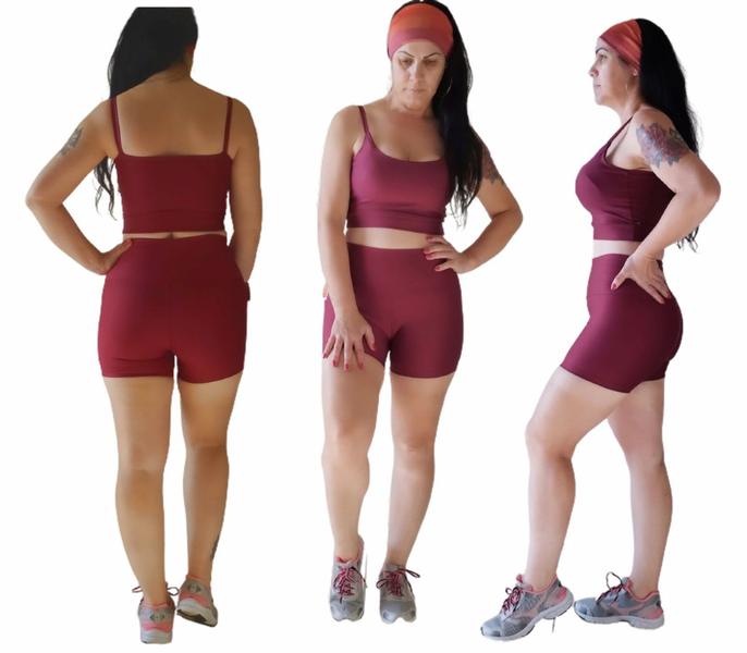 Imagem de Conjunto Academia Feminino Fitness Short e Top Suplex Cor Marsala  Tamanho P