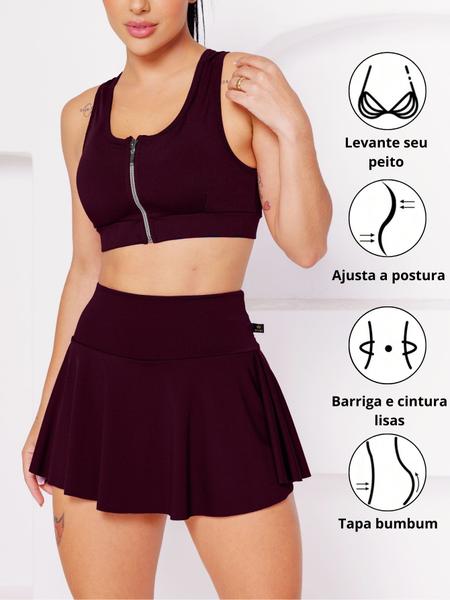 Imagem de Conjunto Academia Top Com Ziper E Bojo E Short Saia Babado Sinta O Conforto E A Segurança