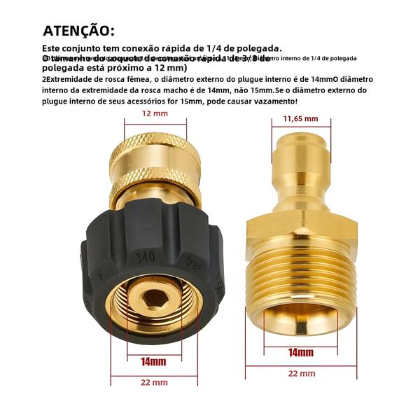 Imagem de Conjunto Adaptador de Conexão Rápida M22 14/15mm para Mangueira de Lavadora de Alta Pressão