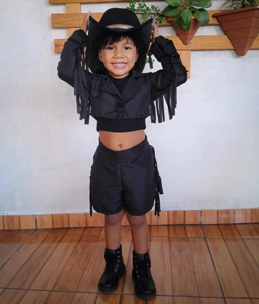 Imagem de Conjunto Ana Castela Fantasia Infantil Menina Country Preto Rodeio Festa Aniversário