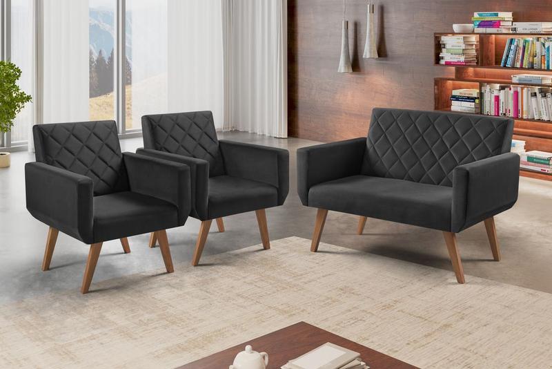 Imagem de Conjunto Anabelle 2 Poltronas de 1 Lugar 1 Poltrona 2 Lugares Braço Unidecor