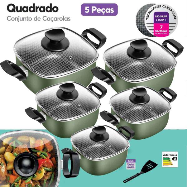 Conjunto Antiaderente Quadrado Panela de Pressão Frigideiras Caneco 9 Peças Patolux Imagem de Conjunto Antiaderente Quadrado Panela de Pressão Frigideiras Caneco 9 Peças Patolux
