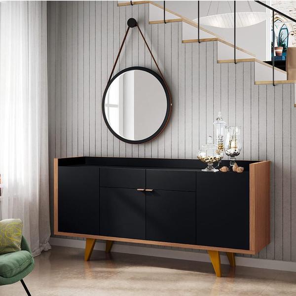 Imagem de Conjunto Aparador Havana com Espelho Adnet 54cm e Cristaleira B01 Luma Preto Nature - Lyam Decor