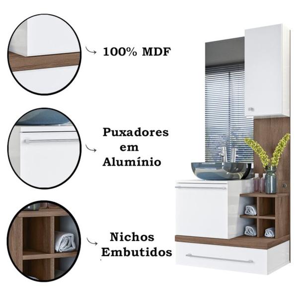 Imagem de Conjunto Armario Gabinete Banheiro MDF 2 Portas 12013 Amendoa Branco Celmo