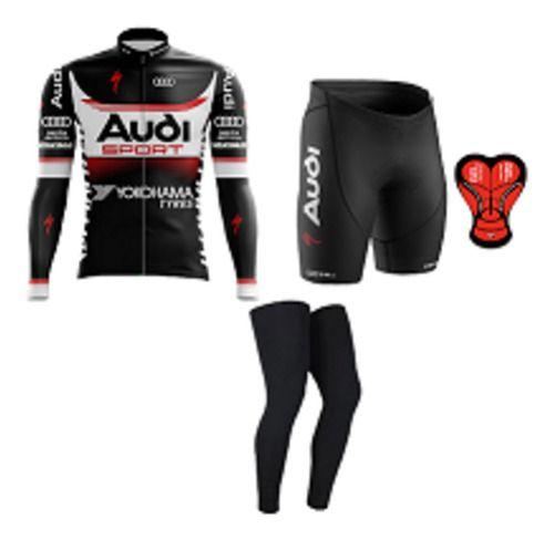 Imagem de Conjunto Audi Camiseta Manga Longa Bermuda Gel Pernito Mtb