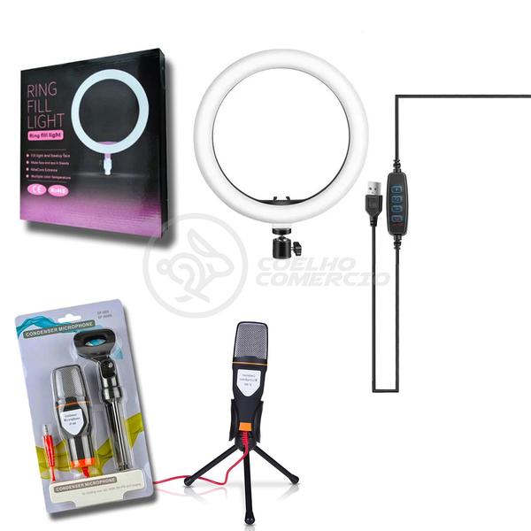 Imagem de Conjunto Audiovisual - Ring Light 6 Polegadas com Tripé 16cm + Microfone SF-666 Youtuber Podcaster