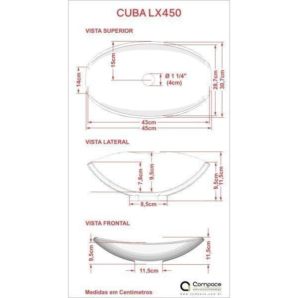 Imagem de Conjunto Bancada para Banheiro 80cm com Cuba Canoa L45 800w Metrópole Compace