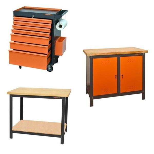 Conjunto Bancada para Ferramentas 110cm Carro de Ferramentas Profissional 7 Gavetas Presto Laranja Imagem de Conjunto Bancada para Ferramentas 110cm Carro de Ferramentas Profissional 7 Gavetas Presto Laranja