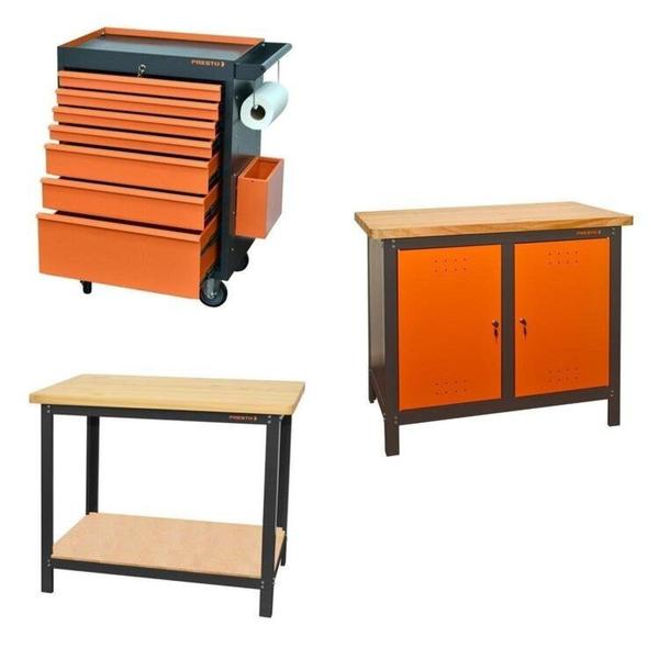 Conjunto Bancada para Ferramentas 110cm Carro de Ferramentas Profissional 7 Gavetas Presto Laranja Imagem de Conjunto Bancada para Ferramentas 110cm Carro de Ferramentas Profissional 7 Gavetas Presto Laranja