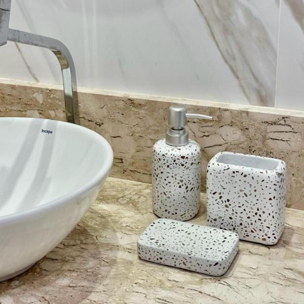 Imagem de Conjunto Banheiro Lavabo Stone Porta Sabonete Líquido Escova