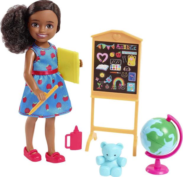 Imagem de Conjunto Barbie Chelsea Professora 6 - Quadro, Globo e Brinquedos - Presente p/ Crianças 3+