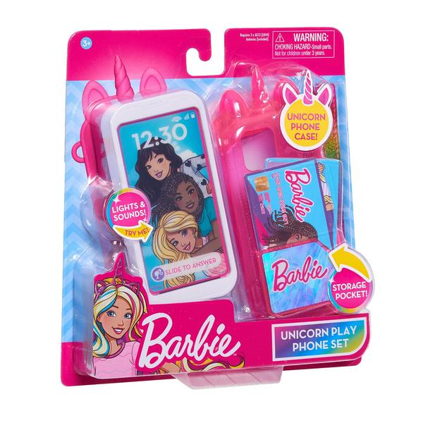 Imagem de Conjunto Barbie Unicórnio com Luzes e Som, Estojo e Pulseira de Unicórnio, Celular de Brinquedo p/ Crianças, Just Play, Rosa