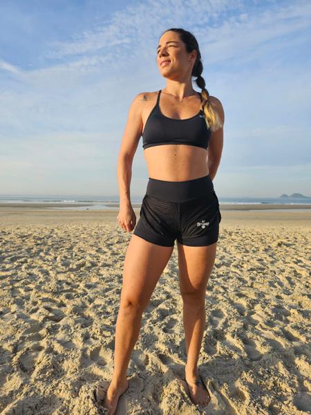 Imagem de Conjunto Beach Tennis Top + Short Duplo  Preto Praia Academia Fitness Passeio Ginástica