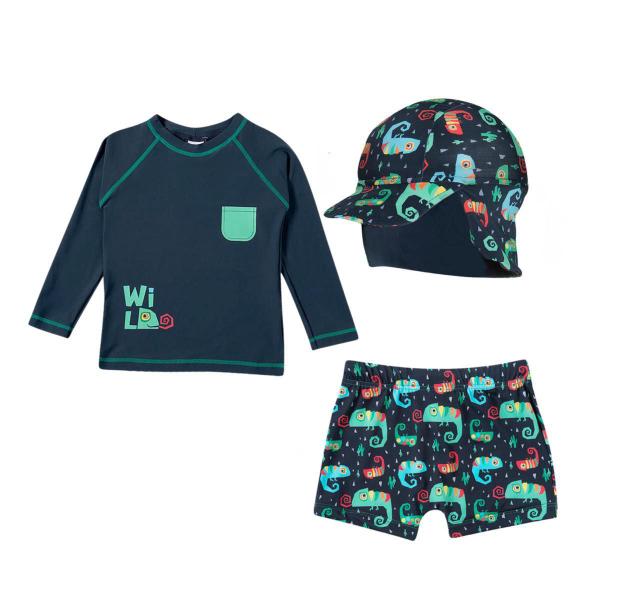 Imagem de Conjunto Bebe Infantil Sunga Camisa Praia Proteção Solar Fps