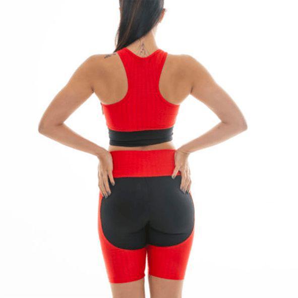 Conjunto Bermuda e Top BYG Red e Black - BYG Moda Fitness Imagem de Conjunto Bermuda e Top BYG Red e Black
