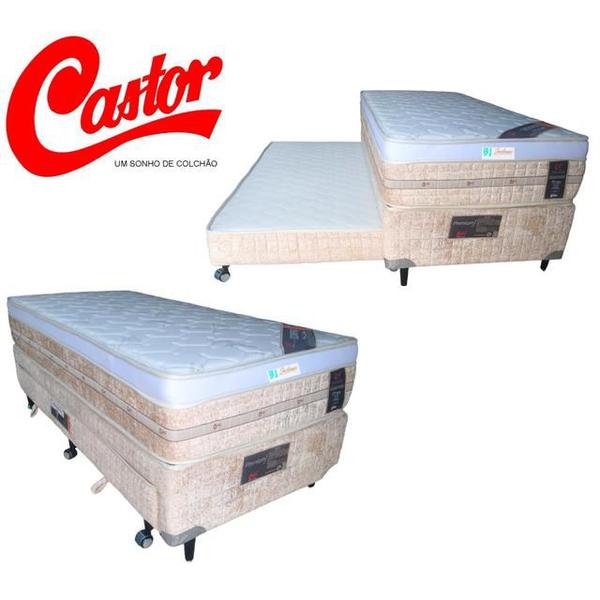 Imagem de Conjunto Bicama Box Solteiro + Colchão Castor Premium Tecnopedic 88x188x70 (Cama Resistente - Linha Alta -Ideal para quartos pequenos)