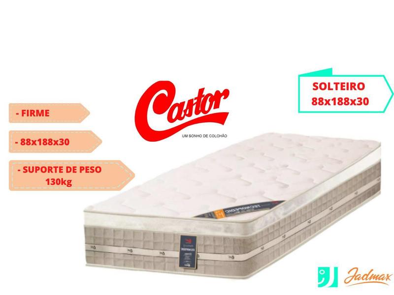 Imagem de Conjunto Bicama Box Solteiro + Colchão Castor Premium Tecnopedic 88x188x70 (Cama Resistente - Linha Alta -Ideal para quartos pequenos)