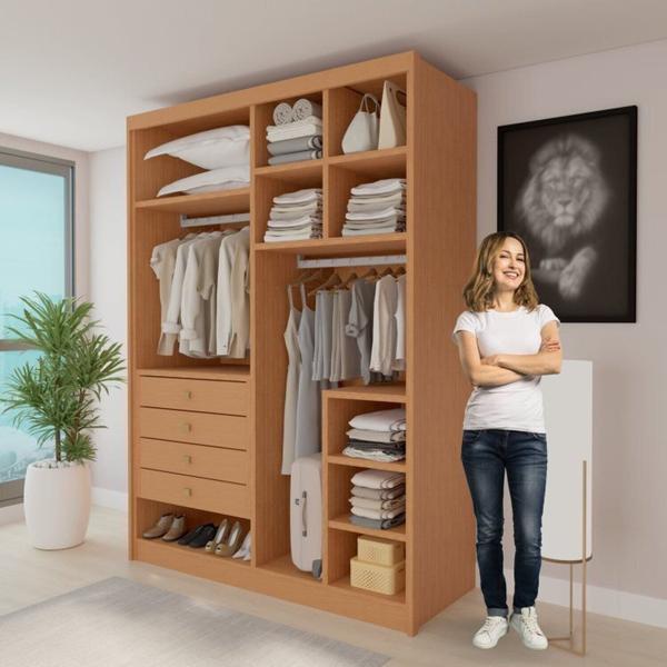 Imagem de Conjunto Bicama Solteiro  em MDF/MDP Funny III e Closet Casal sem Portas 4 Gavetas Bergamo Cinamomo