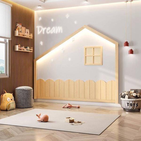 Imagem de Conjunto Bicama Solteiro Infantil Prime com Grade de Proteção e Moldura em Led Dream Decor Casatema Natural