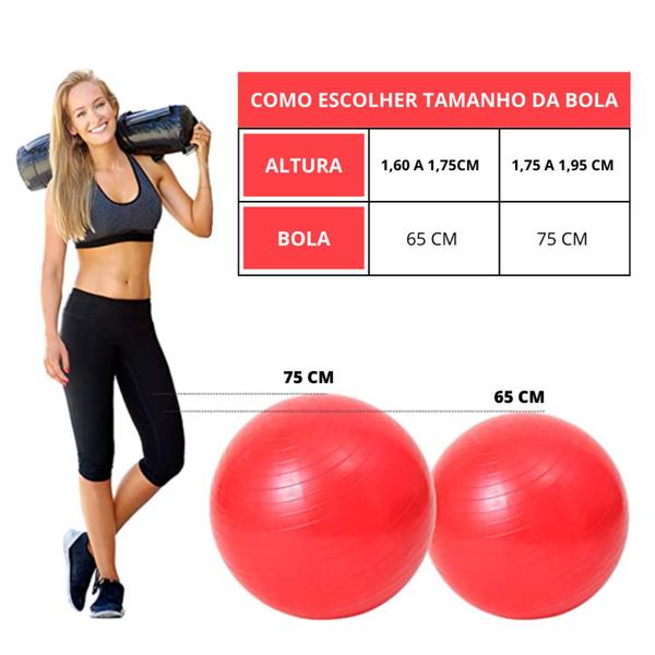 Imagem de Conjunto Bola De Pilates Vermelha 65 Cm E Bomba de Ar Dasshaus Bola Yoga Bola De Academia Ginastica