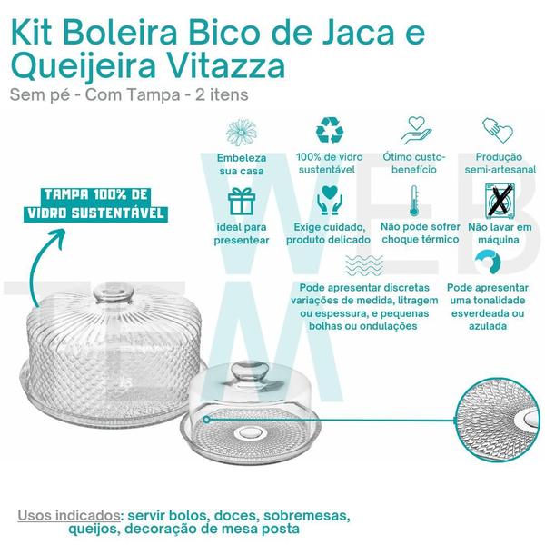 Conjunto Boleira Tampa Bico de Jaca Prato 28cm para Bolo e Queijeira de Vidro Vitazza Mesa Posta, Praticidade Sustentável, Organização e Decoração Imagem de Conjunto Boleira Tampa Bico de Jaca Prato 28cm para Bolo e Queijeira de Vidro Vitazza Mesa Posta, Praticidade Sustentável, Organização e Decoração