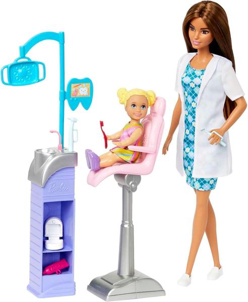 Imagem de Conjunto Boneca Menina Barbie Morena Profissões Quero Ser Dentista E Acessórios  Mattel Brinquedos