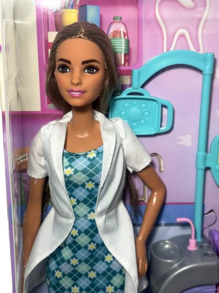 Imagem de Conjunto Boneca Menina Barbie Morena Profissões Quero Ser Dentista E Acessórios  Mattel Brinquedos