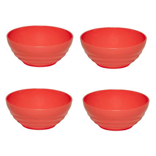 Imagem de Conjunto Bowl Oriental Redondo 500ml Coral com 4 Peças em Polipropileno Linha Tendência VEM