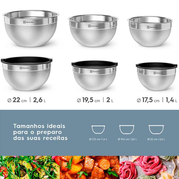 Imagem de Conjunto Bowls de Inox Electrolux com Tampa Plástica 3 Peças