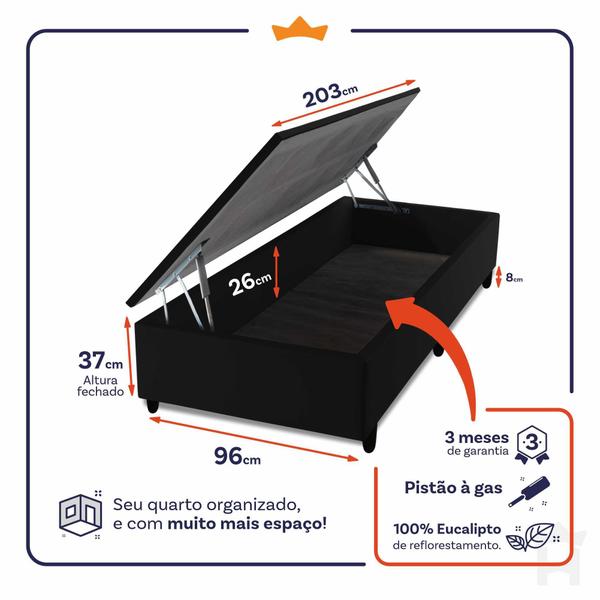 Imagem de Conjunto Box Baú Alpine Cinza 96x203x72 c/ Molas Ensacadas