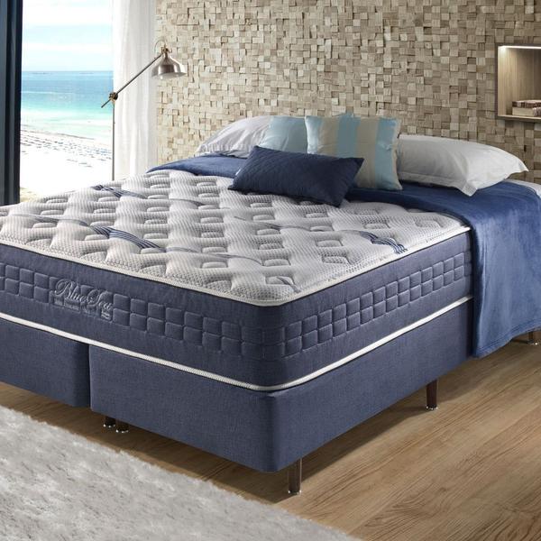 Imagem de Conjunto Box + Cama Casal Blue Sea Com Molas Ensacadas E Espuma Visco Gel 68X198X158 Anjos