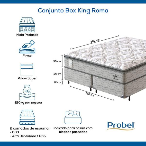 Imagem de Conjunto Box King Mola Probel Roma (193x203x56cm)