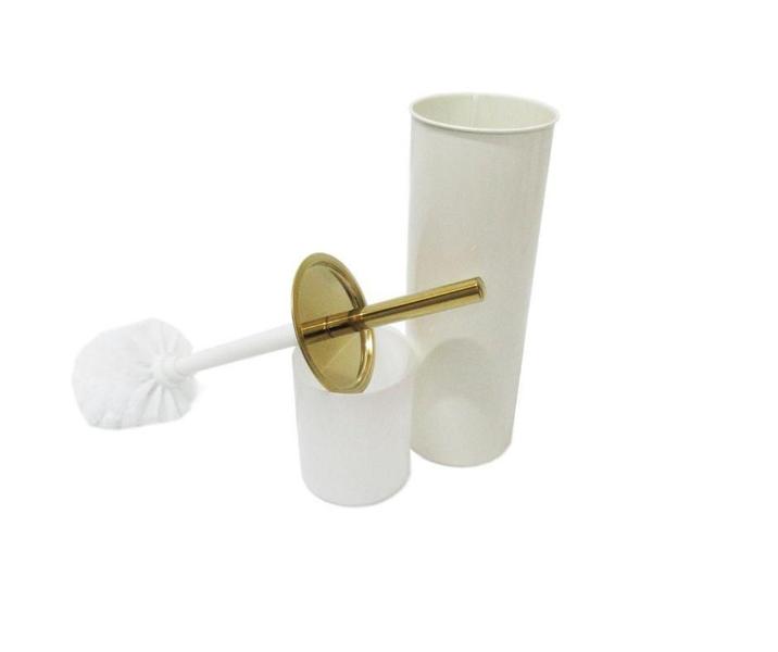 Imagem de Conjunto Branco E Dourado-Lixeira Com Pedal+Escova Sanitária