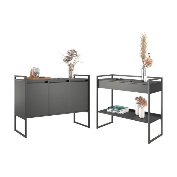 Conjunto Buffet e Aparador Industrial Preto Onix - CasaH Imagem de Conjunto Buffet e Aparador Industrial Preto Onix