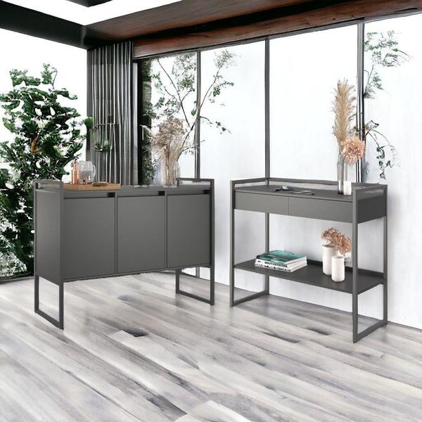 Conjunto Buffet e Aparador Industrial Preto Onix - CasaH Imagem de Conjunto Buffet e Aparador Industrial Preto Onix