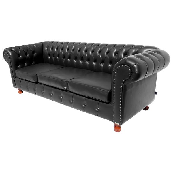 Imagem de Conjunto c/ 2 Sofás Chesterfield Capitone Luis XV Corano Preto 2M / Decoracao , sala tv estar, recepção