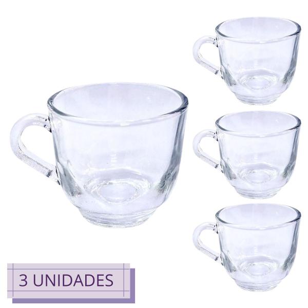 Imagem de Conjunto C/3 Xícaras De Chá Vidro 150ml Transp. Praticasa