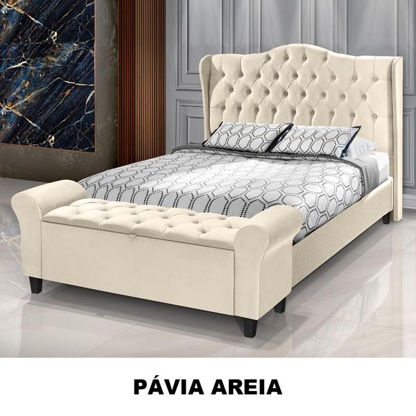 Imagem de Conjunto Cabeceira Box Com Recamier Divã Estofado Capitonê Para Cama Casal 1.38m Dubai Várias Cores - LH Moveis