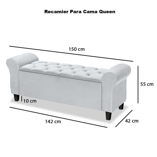 Imagem de Conjunto Cabeceira Box Com Recamier Divã Estofado Capitonê Para Cama Queen 1.60 Dubai Várias Cores - LH Móveis