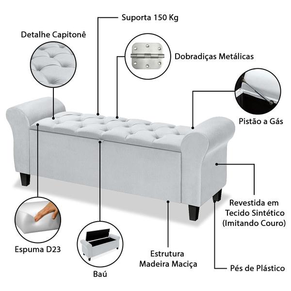 Imagem de Conjunto Cabeceira Box Com Recamier Divã Estofado Capitonê Para Cama Queen 1.60 Dubai Várias Cores - LH Móveis