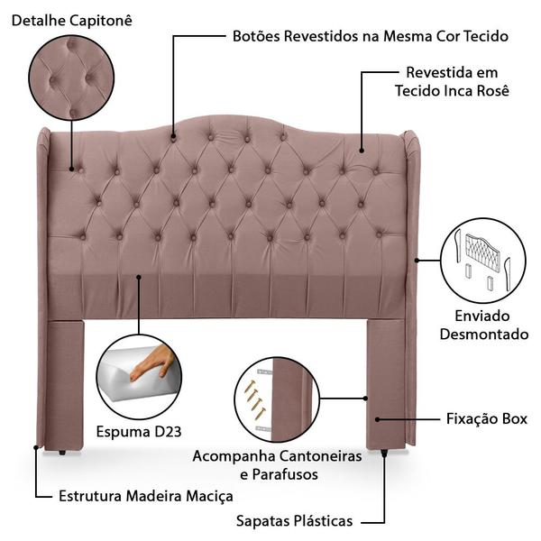 Imagem de Conjunto Cabeceira Box Com Recamier Divã Estofado Capitonê Para Cama Queen 1.60 Dubai Várias Cores - LH Móveis