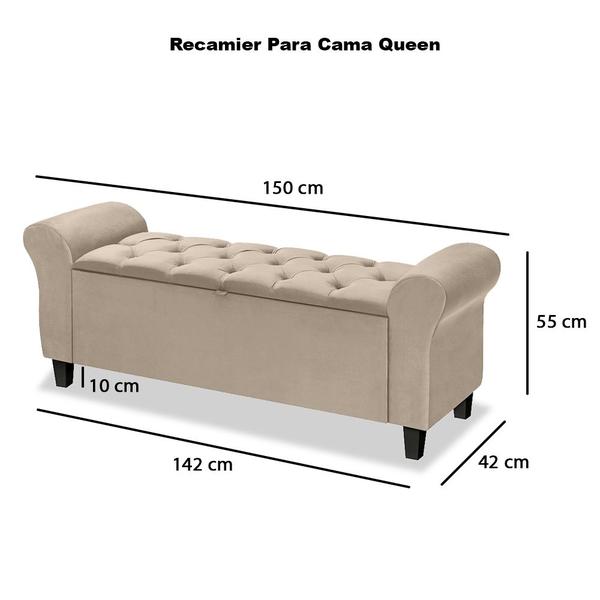 Imagem de Conjunto Cabeceira Box Com Recamier Divã Estofado Capitonê Para Cama Queen 1.60 Dubai Várias Cores - LH Móveis