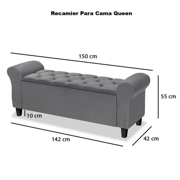 Imagem de Conjunto Cabeceira Box Com Recamier Divã Estofado Capitonê Para Cama Queen 1.60 Dubai Várias Cores - LH Móveis