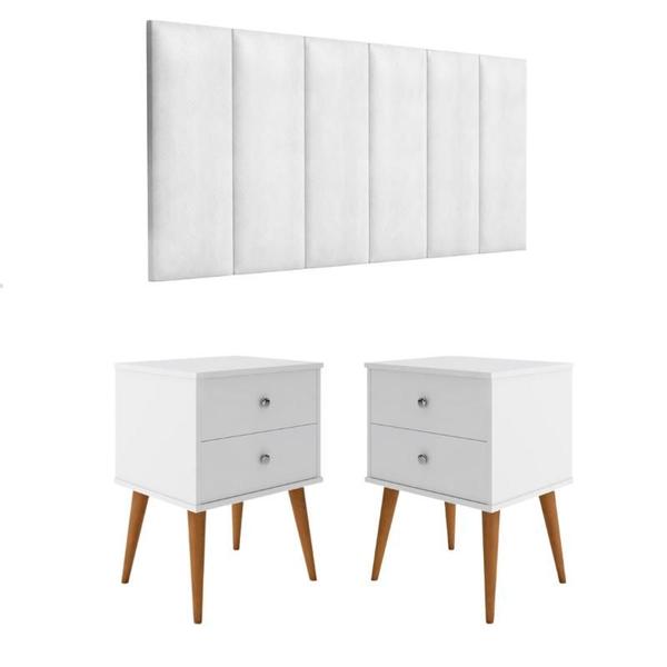 Imagem de Conjunto Cabeceira Cama Casal 1,40 Com Mesa de Cabeceira Quarto berlim Branco  ENVIA SOMENTE 01 KIT