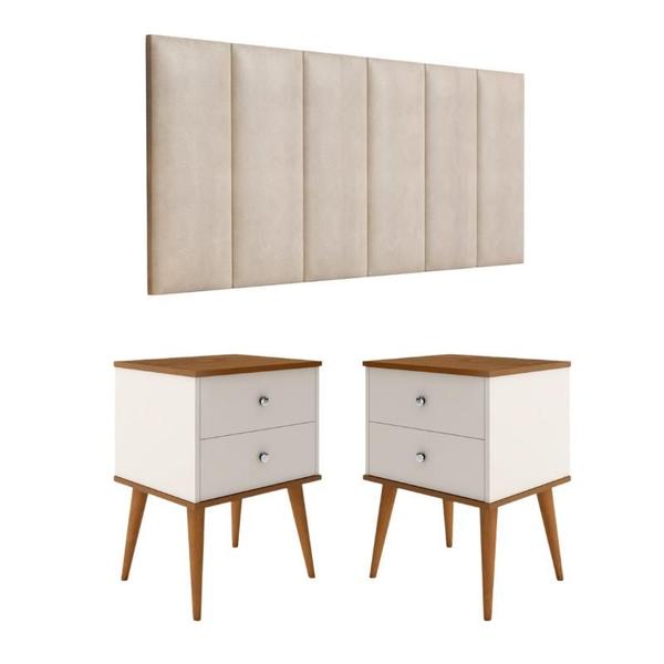 Imagem de Conjunto Cabeceira Cama Casal 1,40 Com Mesa de Cabeceira Quarto berlim Off white