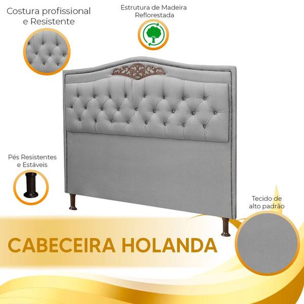 Imagem de Conjunto Cabeceira e Calçadeira Holanda 140cm Linho Shop das Cabeceiras