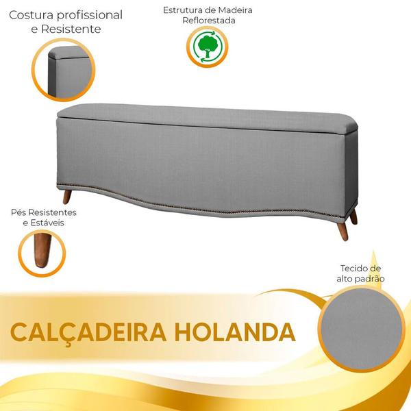 Imagem de Conjunto Cabeceira e Calçadeira Holanda 140cm Linho Shop das Cabeceiras