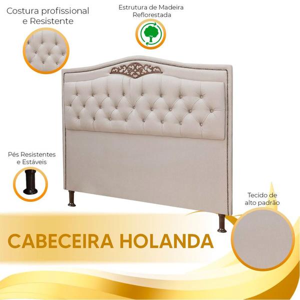 Imagem de Conjunto Cabeceira e Calçadeira Holanda 140cm Linho Shop das Cabeceiras