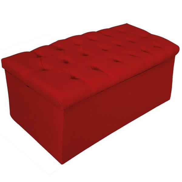 Imagem de Conjunto Cabeceira Estofada Mel 100cm e Calçadeira Mel 100cm material sintético Vermelho - KDAcanto Móveis